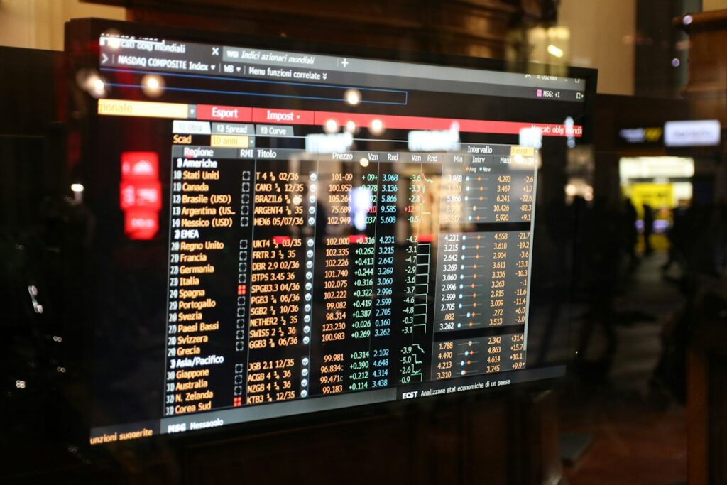 Stock market data displayed on a trading screen
